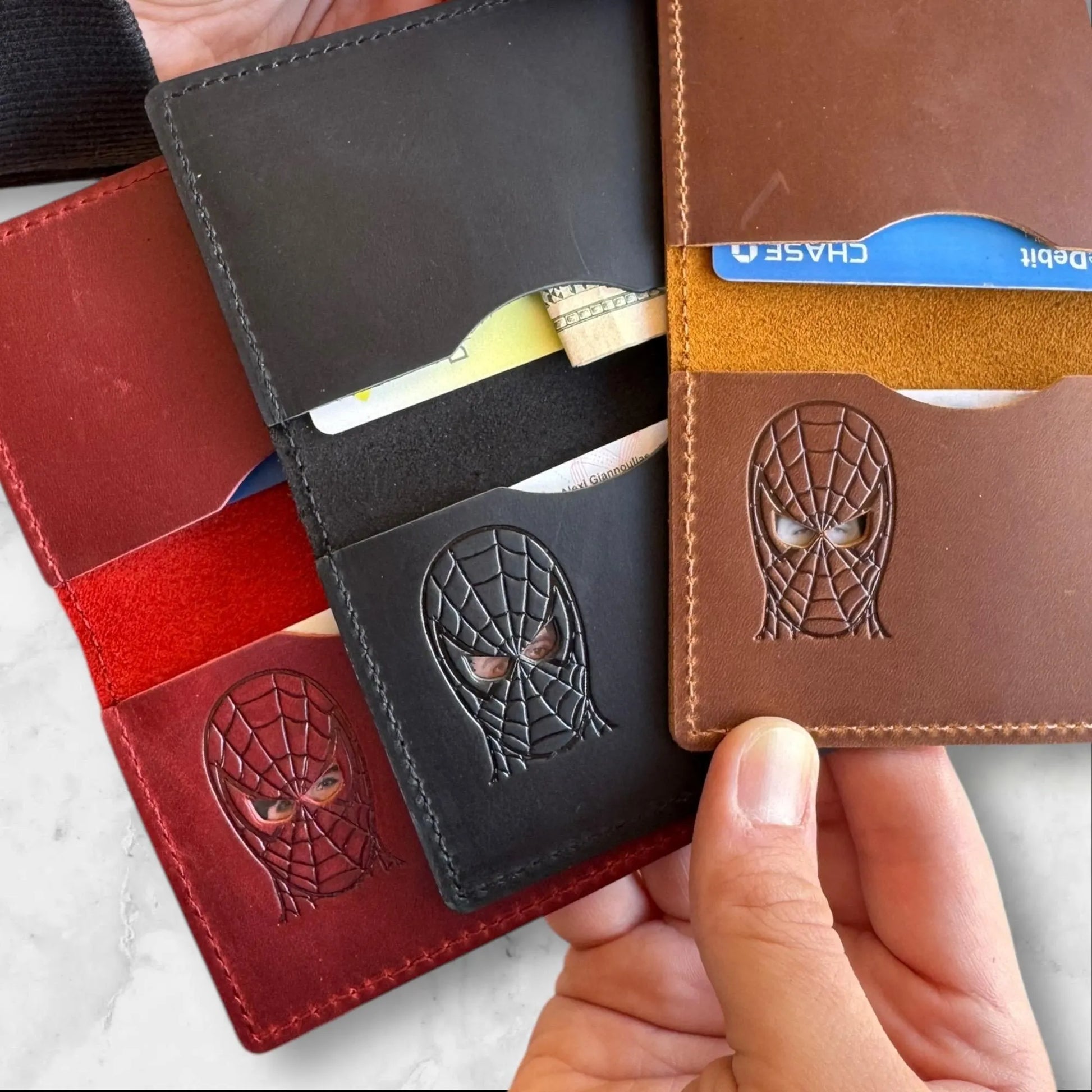 Spider ID Wallet - Genuine Leather Wallet with Super Hero Mask