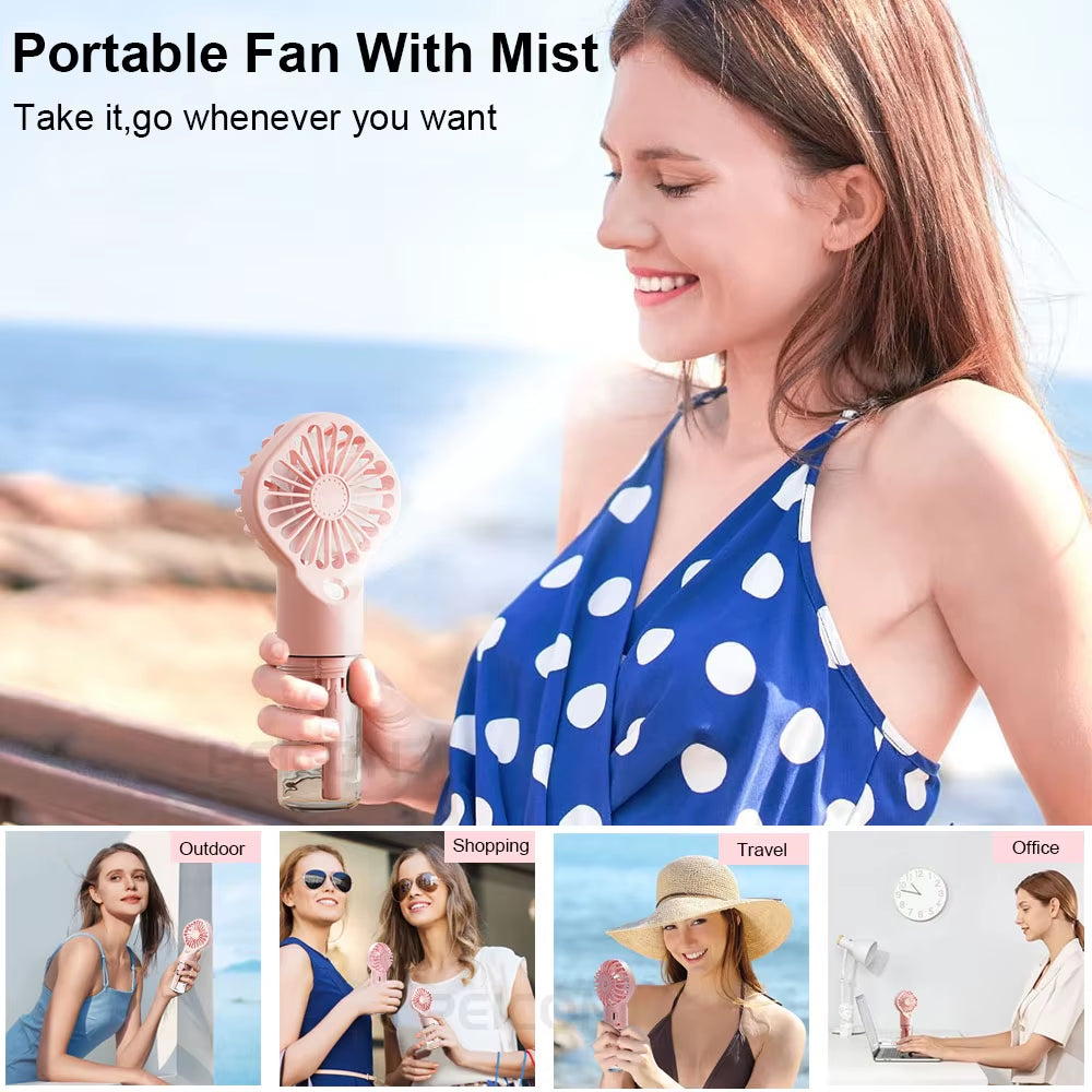 Electric Fan Handheld Mini Fan 4 Speed Adjustable Spray Fan USB Rechargeable Portable Fan with Mist Mini Cooler Wireless Fan