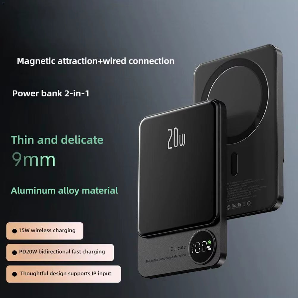 10000Mah Alloy Wireless Magnetic Powerbank PD 20W Fast Charging Ultra Thin Portable Backup Battery for Magsafe for Iphone 16 15