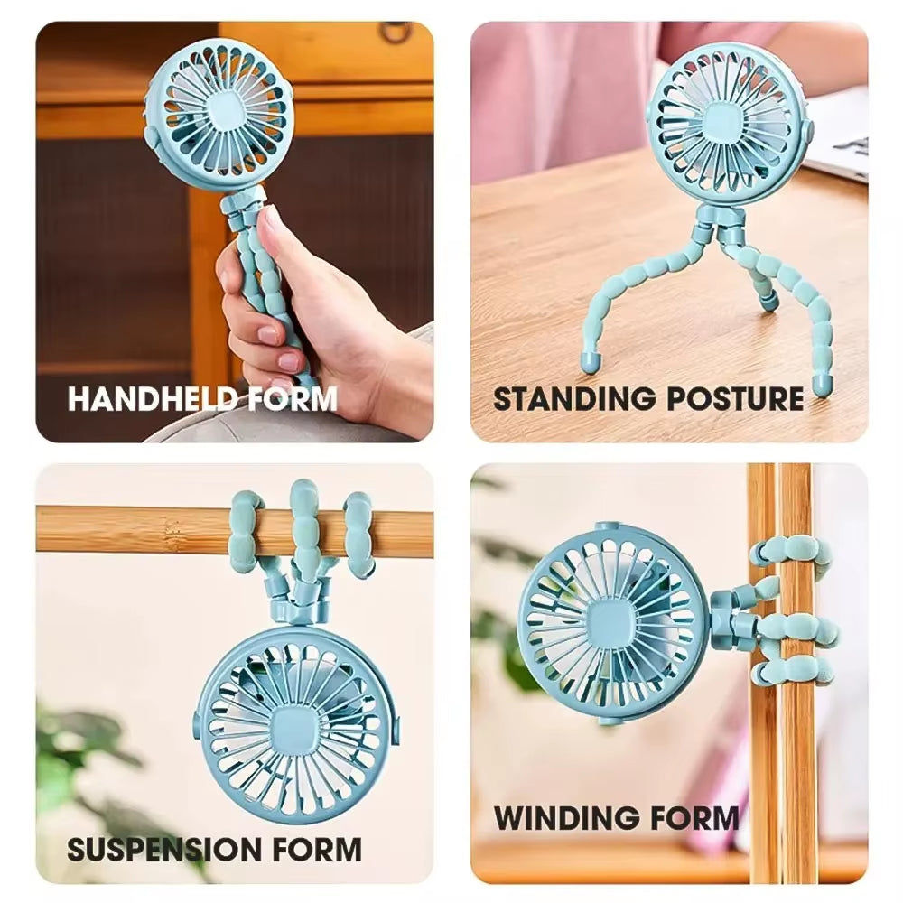 2024 Hot Stroller Octopus Fan Desktop Camping Fan USB Charging Tripod Fan with Light Fan