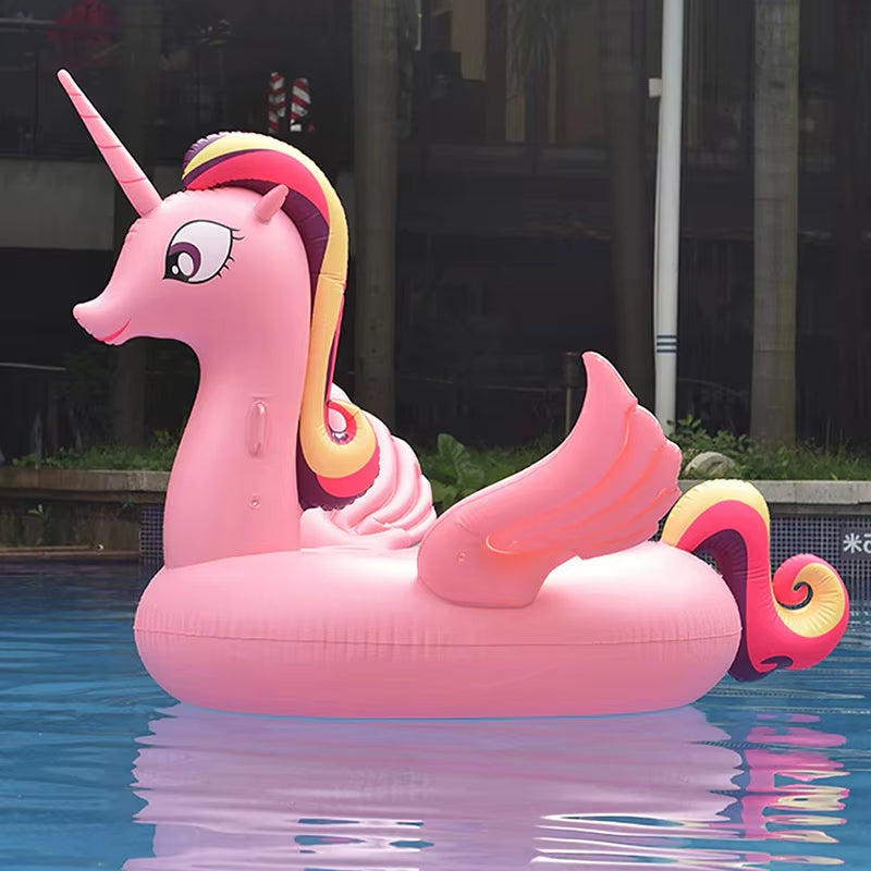 185Cm Giant Inflatable Unicorn Pool Float Ride-On Pegasus Swimming Ring for Adult Children Water Party Toys Air Mattress