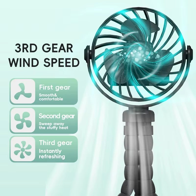 2024 Hot Stroller Octopus Fan Desktop Camping Fan USB Charging Tripod Fan with Light Fan