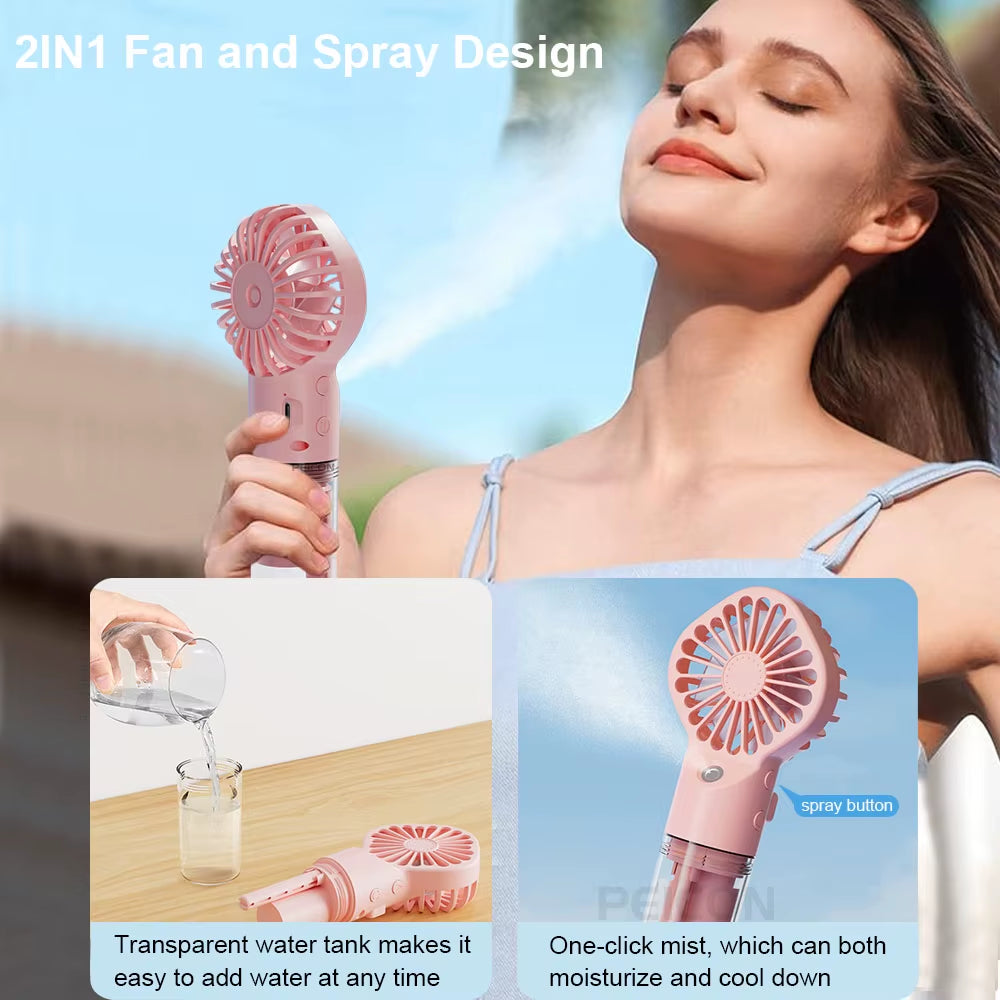 Electric Fan Handheld Mini Fan 4 Speed Adjustable Spray Fan USB Rechargeable Portable Fan with Mist Mini Cooler Wireless Fan