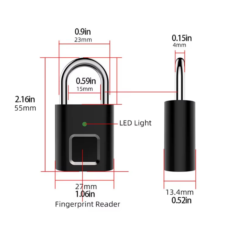 Smart Padlock Door Lock 0.1 Second Unlock Portable Anti-Theft Fingerprint Lock L34 USB Rechargeable Fingerprint Lock Drawer Lock