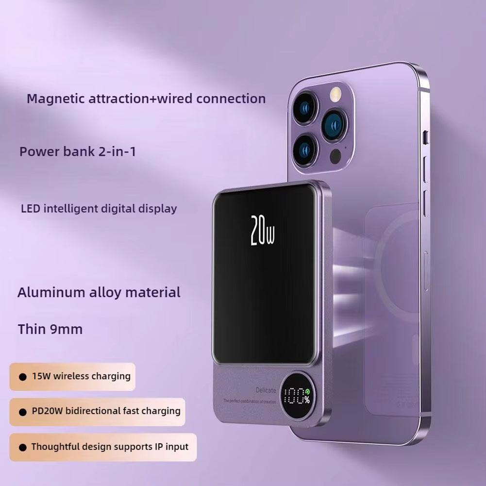 10000Mah Alloy Wireless Magnetic Powerbank PD 20W Fast Charging Ultra Thin Portable Backup Battery for Magsafe for Iphone 16 15