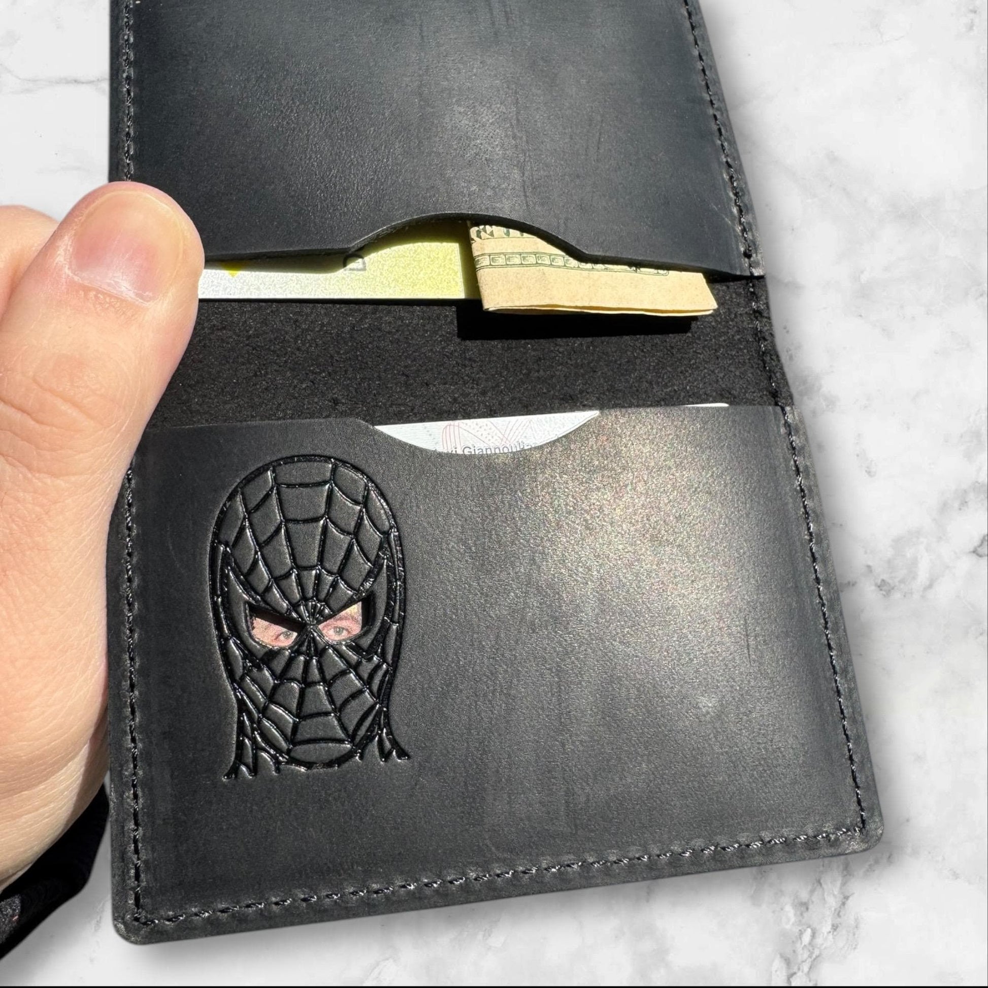 Spider ID Wallet - Genuine Leather Wallet with Super Hero Mask