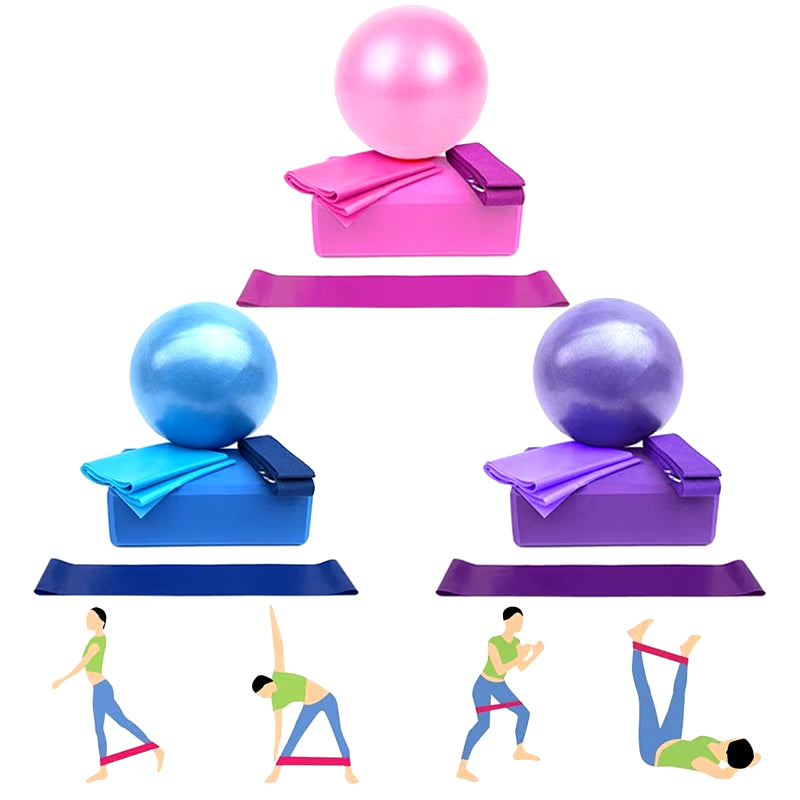 Yoga Starter Kit 5Pcs Yoga Equipment Set with Blocks Ball Stretching Strap Resistance Loop Pilates Exercise Band Home Fitness