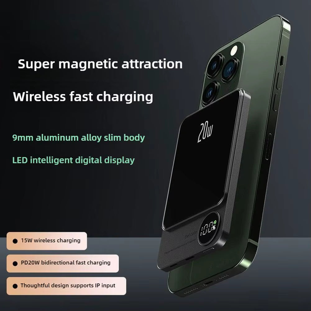 10000Mah Alloy Wireless Magnetic Powerbank PD 20W Fast Charging Ultra Thin Portable Backup Battery for Magsafe for Iphone 16 15