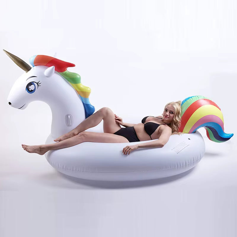 185Cm Giant Inflatable Unicorn Pool Float Ride-On Pegasus Swimming Ring for Adult Children Water Party Toys Air Mattress