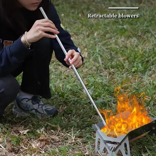 Blow Fire Tube Mouth Blowpipe Stainless Steel Telescopic Fire Blower Mini Portable Outdoor Camping Cooking Blowing Fire Stick