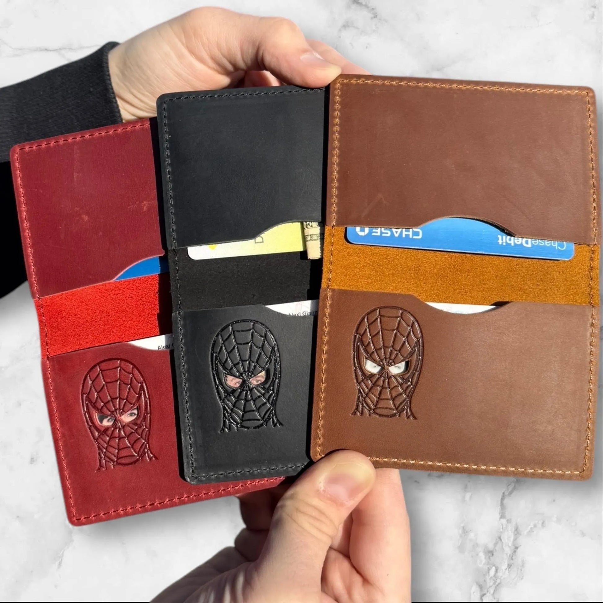 Spider ID Wallet - Genuine Leather Wallet with Super Hero Mask