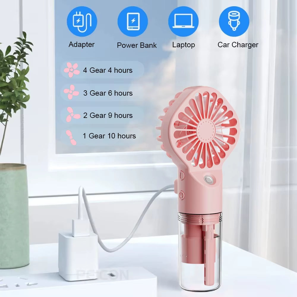 Electric Fan Handheld Mini Fan 4 Speed Adjustable Spray Fan USB Rechargeable Portable Fan with Mist Mini Cooler Wireless Fan