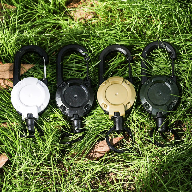 Outdoor Carabiner Hook Backpack Expansion Buckle Automatic Retractable Wire Rope Anti-Theft Tactical Keychain Camping Tools