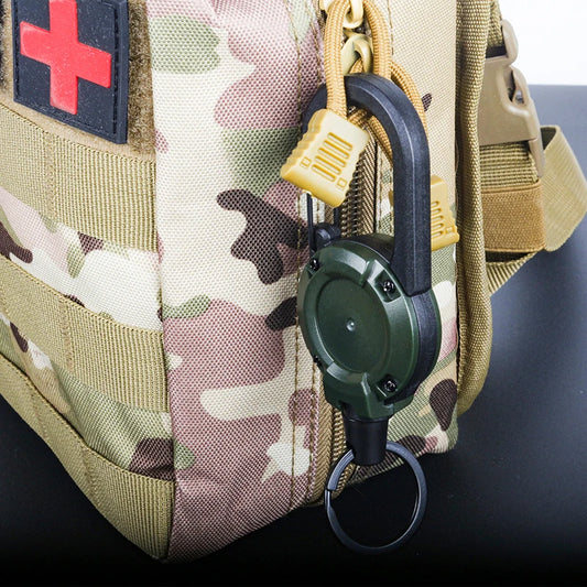 Outdoor Carabiner Hook Backpack Expansion Buckle Automatic Retractable Wire Rope Anti-Theft Tactical Keychain Camping Tools