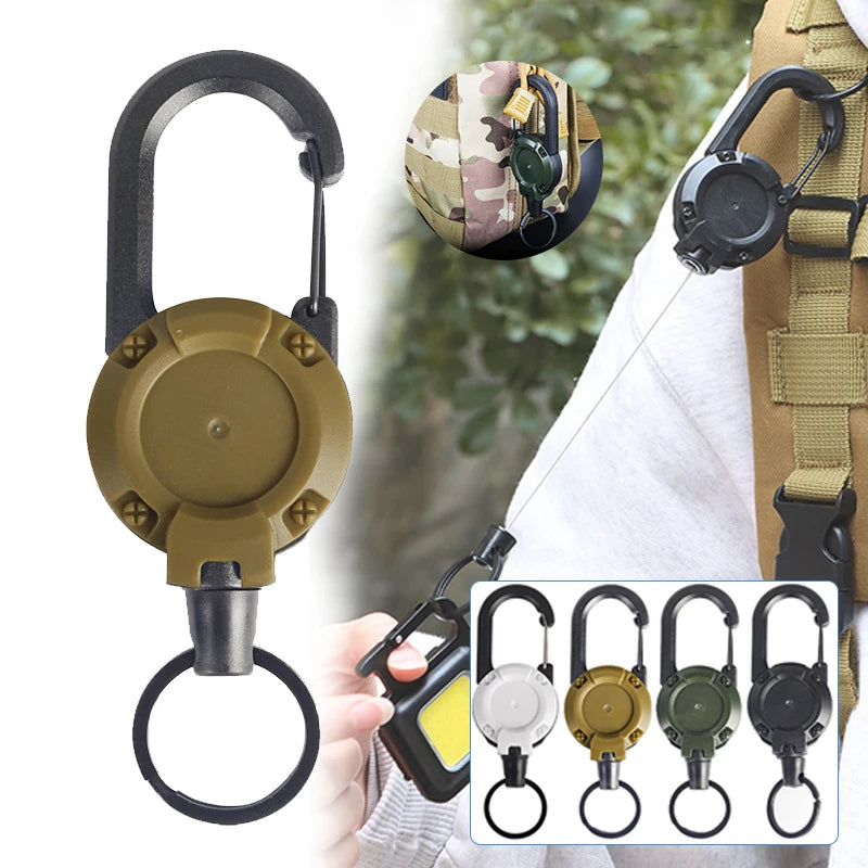 Outdoor Carabiner Hook Backpack Expansion Buckle Automatic Retractable Wire Rope Anti-Theft Tactical Keychain Camping Tools