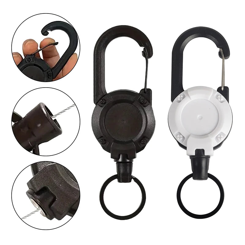 Outdoor Carabiner Hook Backpack Expansion Buckle Automatic Retractable Wire Rope Anti-Theft Tactical Keychain Camping Tools