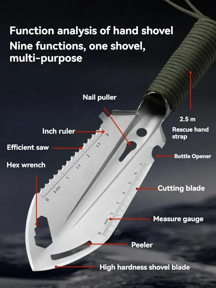 Camping Portable Engineer Shovel, Field Survival Tools, Outdoor Stainless Steel Multi-Functional Small Tactical Hand Shovel
