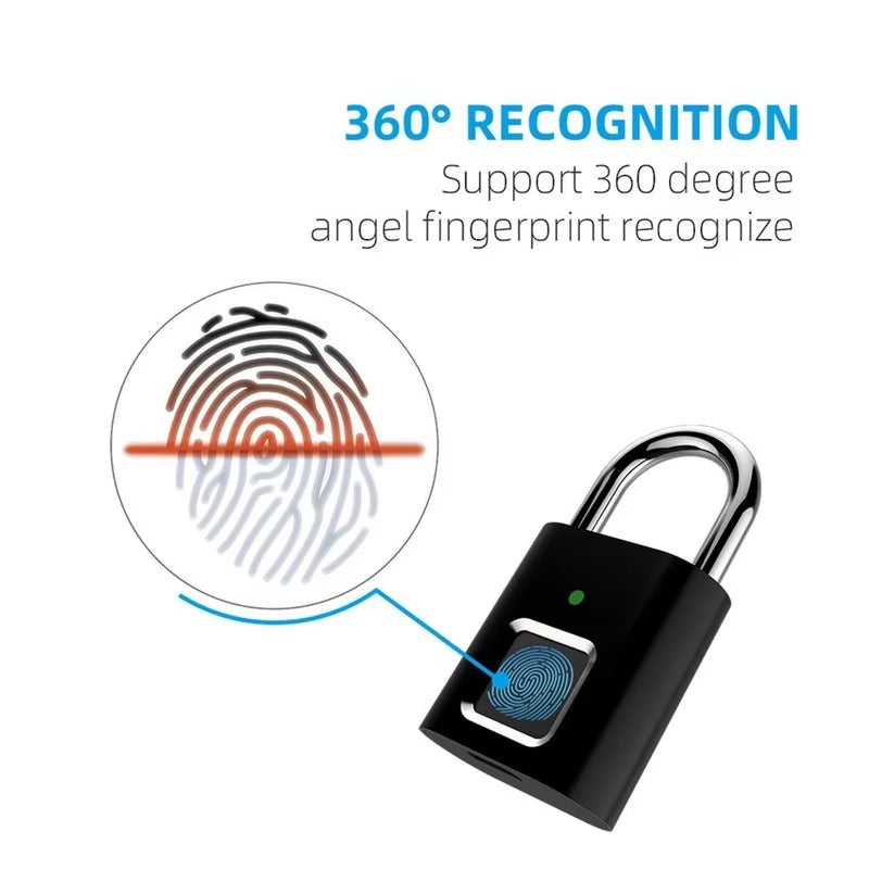 Smart Padlock Door Lock 0.1 Second Unlock Portable Anti-Theft Fingerprint Lock L34 USB Rechargeable Fingerprint Lock Drawer Lock