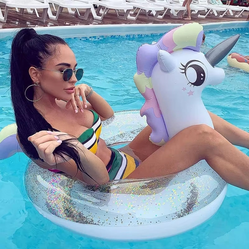 185Cm Giant Inflatable Unicorn Pool Float Ride-On Pegasus Swimming Ring for Adult Children Water Party Toys Air Mattress