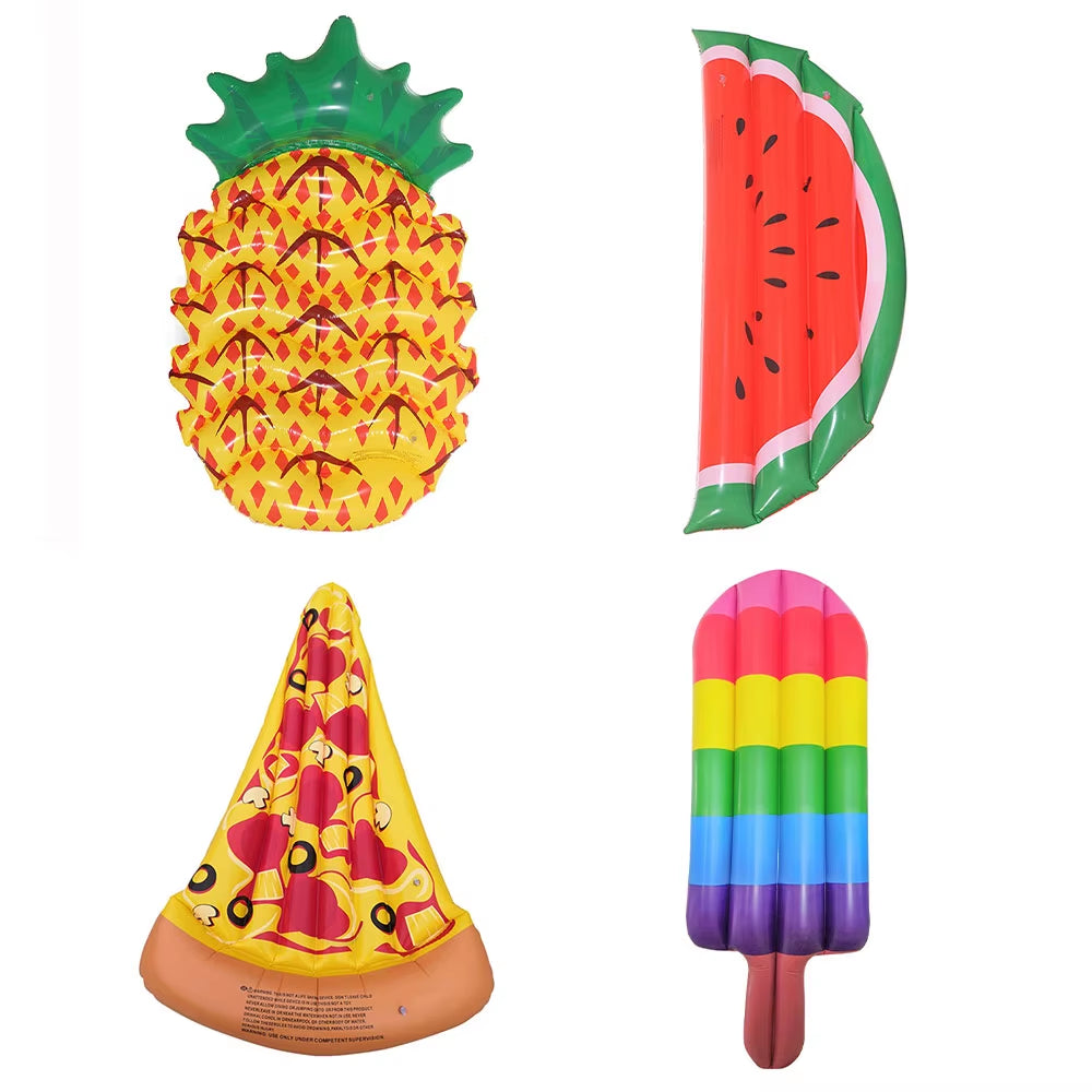 Inflatable Giant Pool Float Air Mattress Floating Row Water Toys Watermelon Pizza Beach Swimming Ring Floatie Mat for Kids Adult