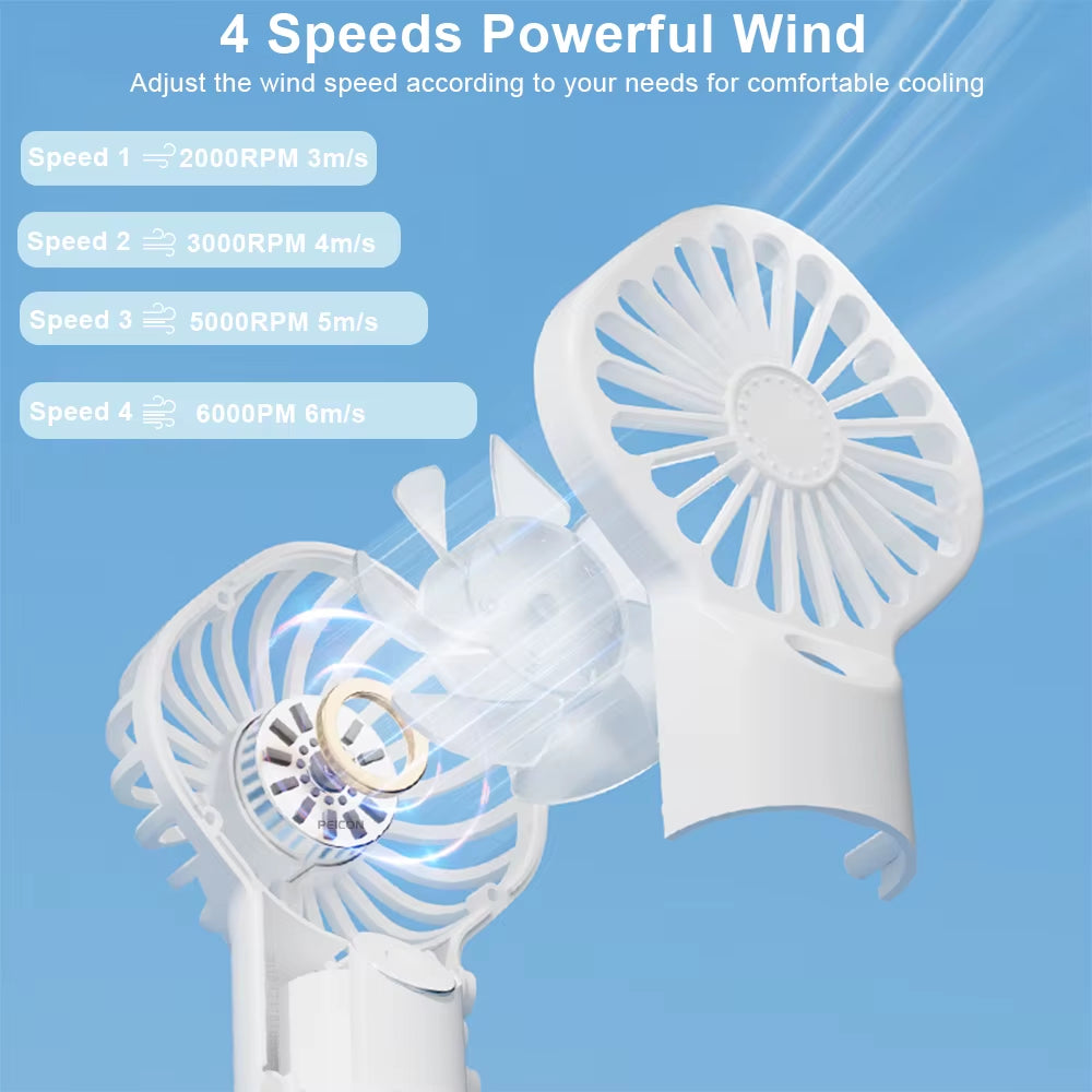Electric Fan Handheld Mini Fan 4 Speed Adjustable Spray Fan USB Rechargeable Portable Fan with Mist Mini Cooler Wireless Fan