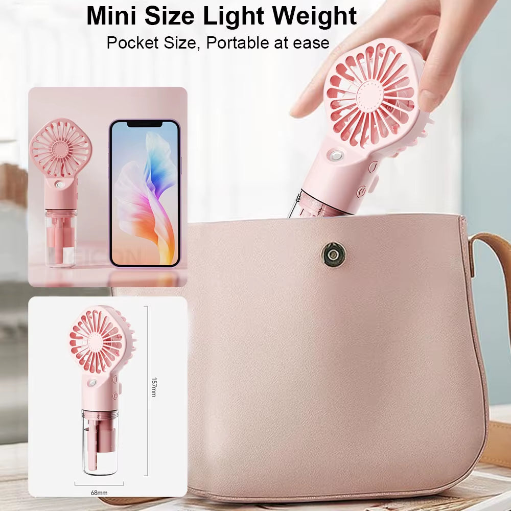 Electric Fan Handheld Mini Fan 4 Speed Adjustable Spray Fan USB Rechargeable Portable Fan with Mist Mini Cooler Wireless Fan