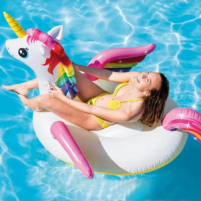 185Cm Giant Inflatable Unicorn Pool Float Ride-On Pegasus Swimming Ring for Adult Children Water Party Toys Air Mattress